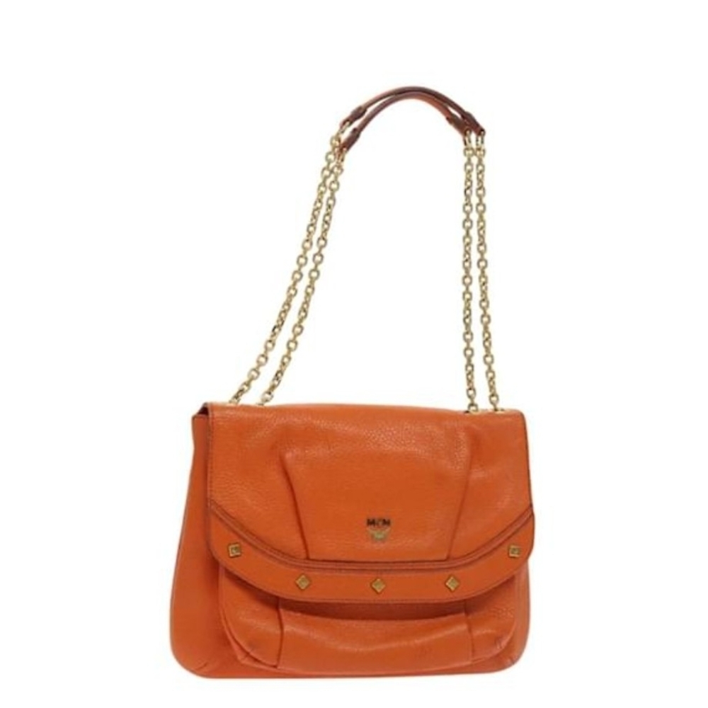 MCM Vibrant Orange Shoulder Bag with Gold Chain